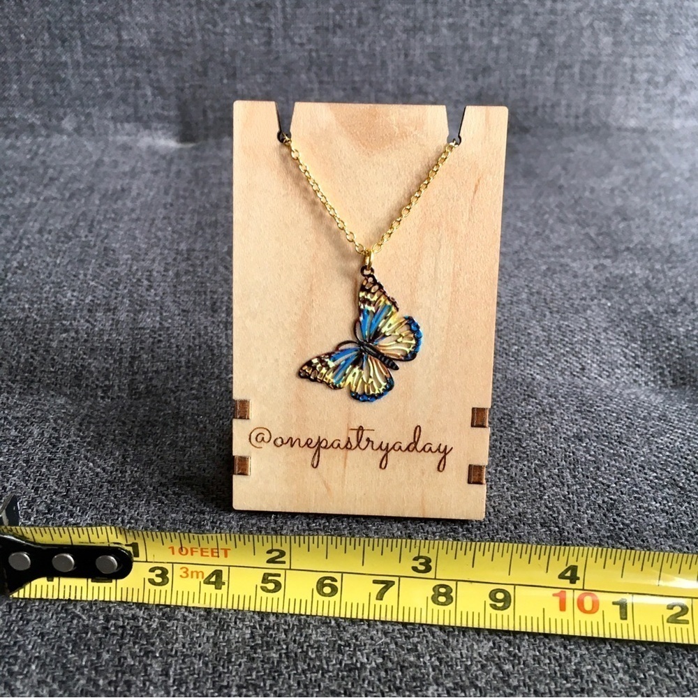 Colorful Filigree Butterfly Pendant Fashion Necklace, Blue, Yellow, 18 inches - Picture 14 of 17